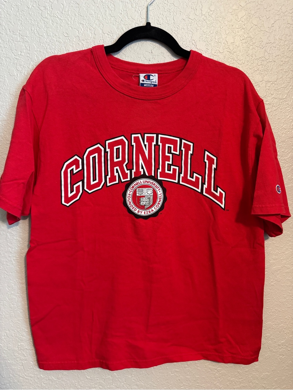 Champion Red Crewneck Tee withi Cornell University Logo